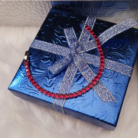 Red Rhinestone STERLING Silver Bracelet